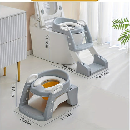 Potty Training Toilet Seat with Ladder, 2-in-1 Toddler Toilet Seat & Step Stool, Foldable Kids Potty Chair with Anti-Slip Pad