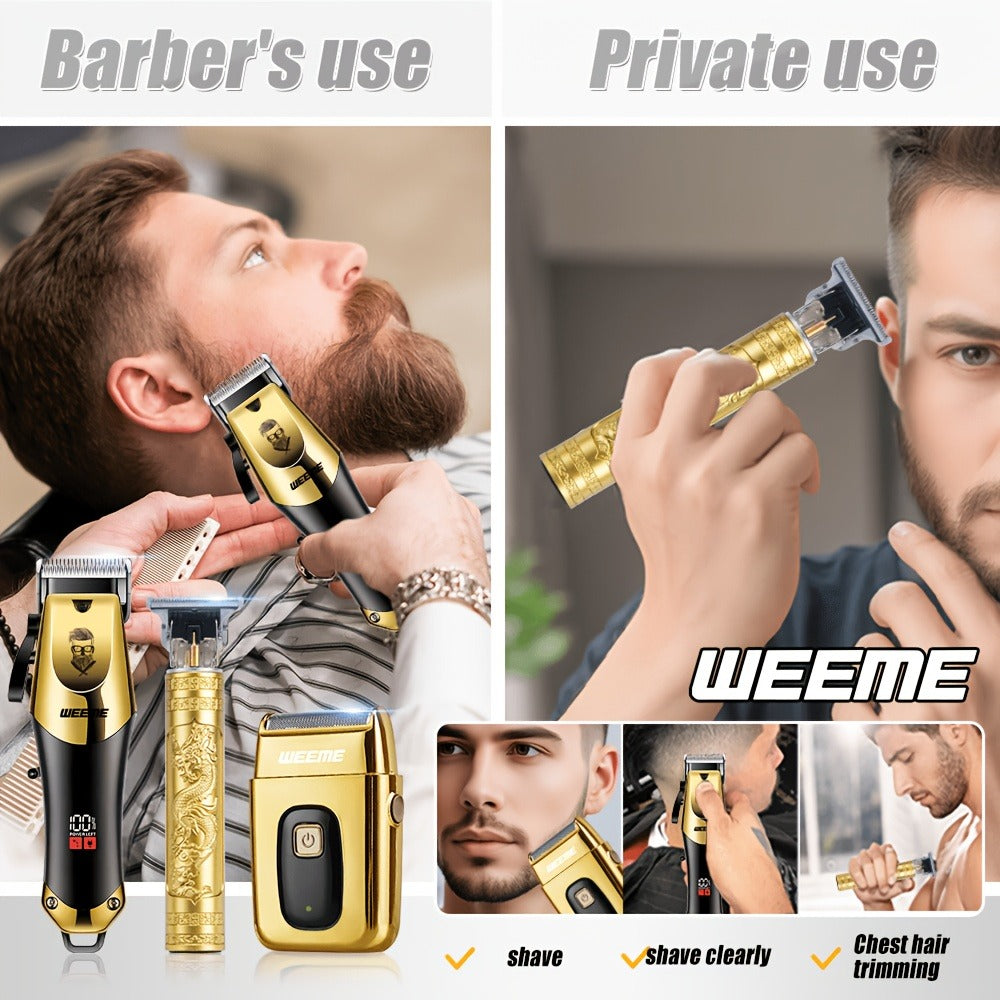 Beard Trimmer Set for Men - USB Rechargeable Hair Clipper & Grooming Kit with Battery Indicator, Comb Attachments