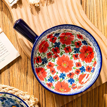 Ceramic Salad Bowl Set of 4 Bohemian Style 8.7 Inch with Handles Microwave and Oven Safe Colorful Serving Bowls for Home Baking Table
