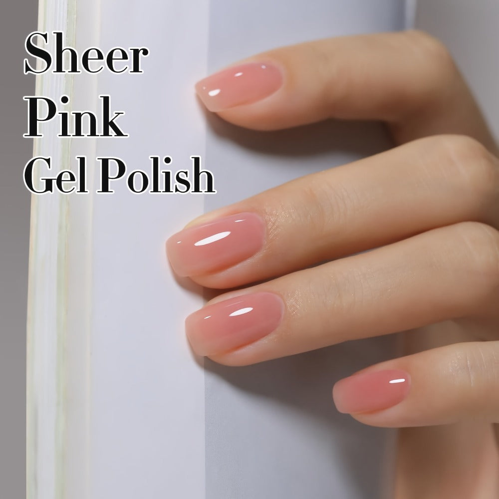 Jelly Gel Nail Polish Sheer Pink Glass Nail Effect 16ml – Semi-Transparent Translucent Neutral Soak-Off UV LED Korean Nail Art Minimalist