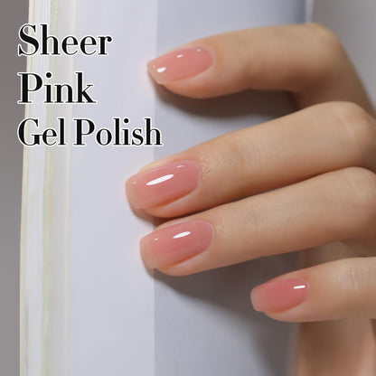 Jelly Gel Nail Polish Sheer Pink Glass Nail Effect 16ml – Semi-Transparent Translucent Neutral Soak-Off UV LED Korean Nail Art Minimalist
