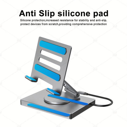 iPad Phone Rotating Stand Docking Station, 4K 60Hz HDMI, Gigabit Ethernet, 100W PD, USB 3.0 Hub, SD/TF Card Reader