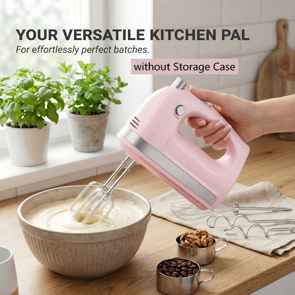 Electric Hand Mixer 5 Speed Turbo Boost - 5 Stainless Steel Accessories, Optional Storage Case, Handheld Mixer for Cookies