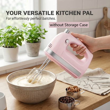 Electric Hand Mixer 5 Speed Turbo Boost - 5 Stainless Steel Accessories, Optional Storage Case, Handheld Mixer for Cookies