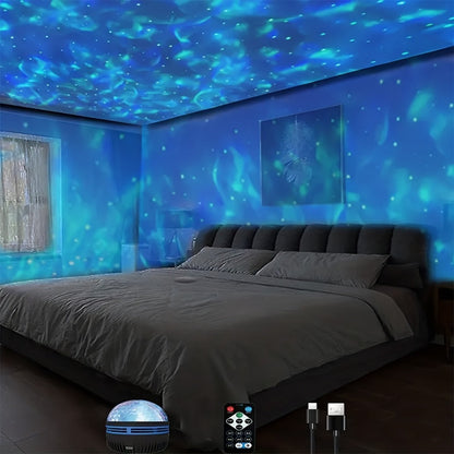 Multicolor LED Water Ripple Night Light USB Plug-and-Play with Remote Control, Color Changing Ambient Projection Lamp for Living Room