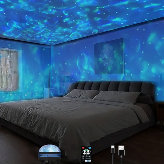 Multicolor LED Water Ripple Night Light USB Plug-and-Play with Remote Control, Color Changing Ambient Projection Lamp for Living Room