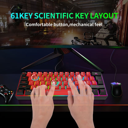 60% Mini Wired Gaming Keyboard SNPURDIRI RGB Backlit Ultra-Compact Film Keys – Space-Saving Tenkeyless Design for PC Gamers