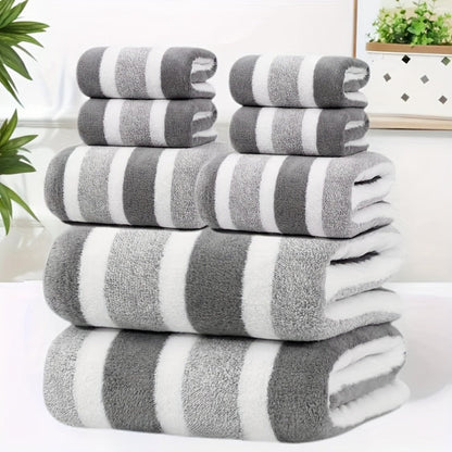 Towel Set 8 Piece 280GSM Two-Color Striped Mix with 2 Bath, 2 Face and 4 Hand Towels for Home and Guest Use