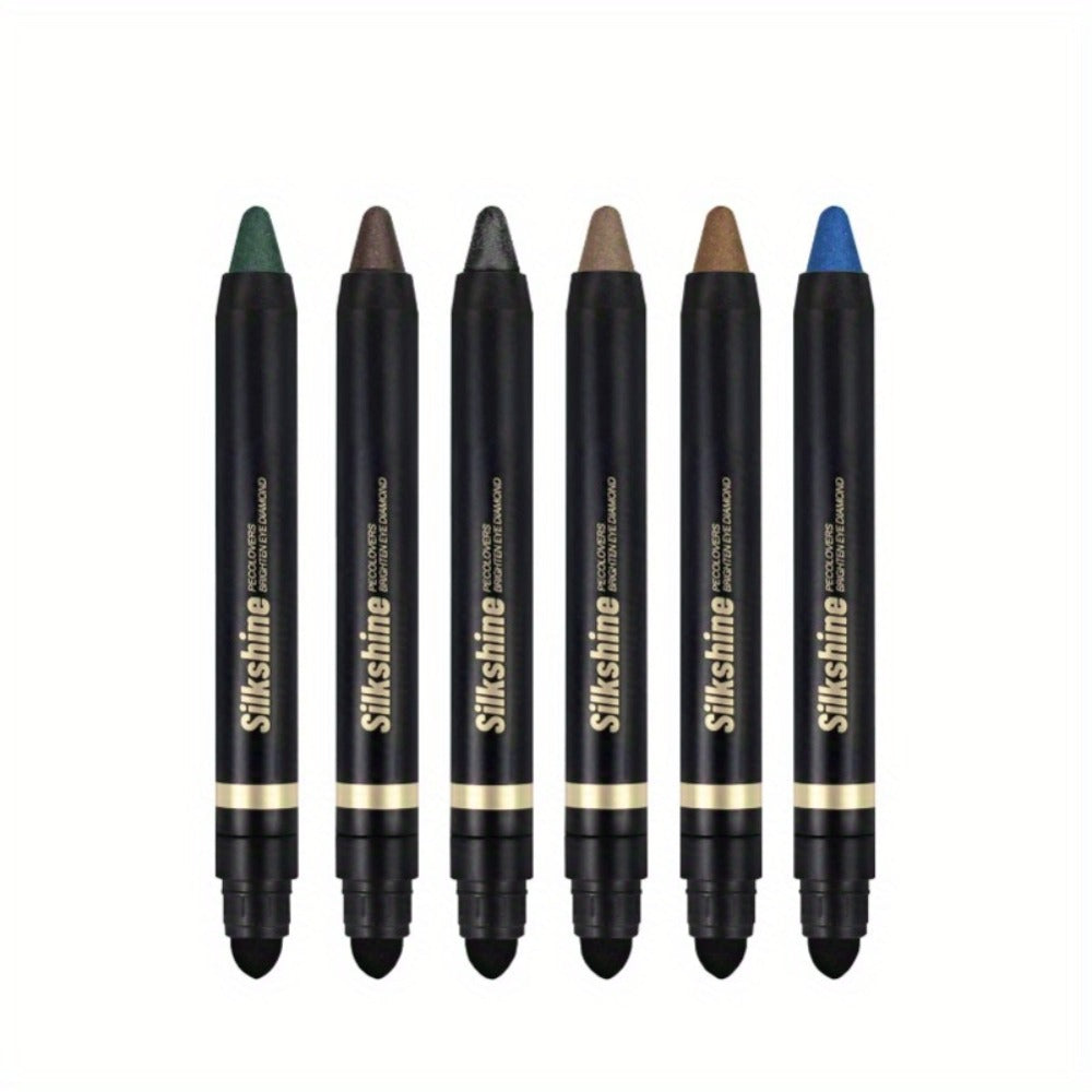 Shimmer Glitter Eyeshadow Stick Set 6 Pcs Dual-Tipped Eye Pencil with Blending Brush Creamy, for Makeup, Travel and Everyday Vanity Use