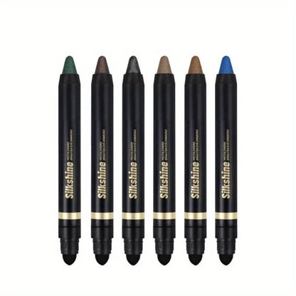 Shimmer Glitter Eyeshadow Stick Set 6 Pcs Dual-Tipped Eye Pencil with Blending Brush Creamy, for Makeup, Travel and Everyday Vanity Use