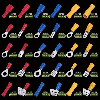 480PCS Wire Terminals Kit, Insulated Crimp Connectors Set with Butt, Ring, Spade & Fork Terminals for Automotive