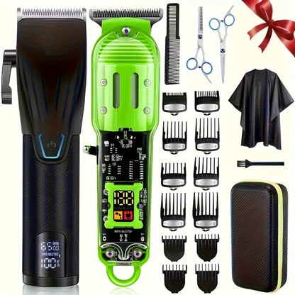 LED Hair Clipper for Men – USB-C Rechargeable Cordless Beard Trimmer with LED Display & 4 Guide Combs, Barber-Grade Home Haircut Kit