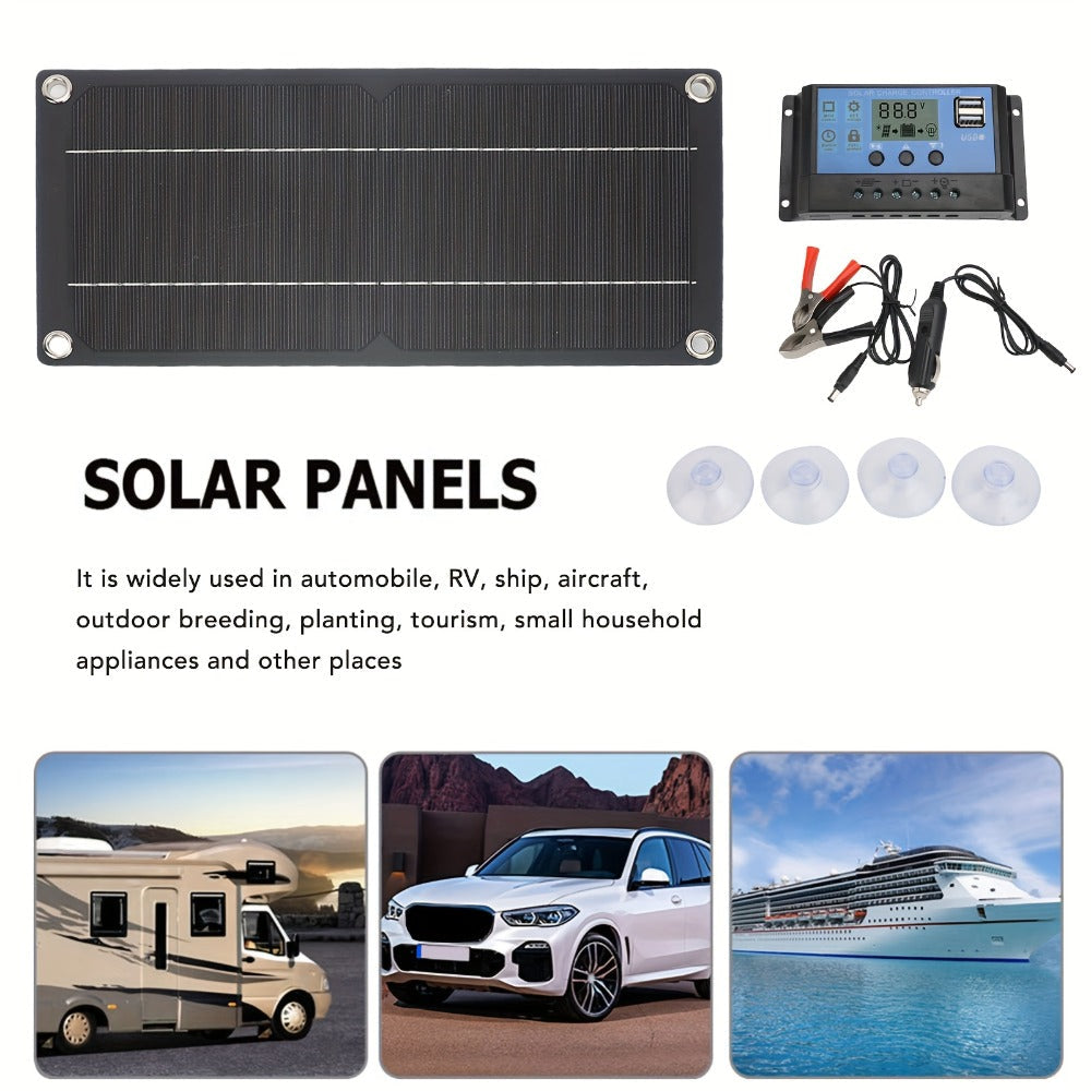 Monocrystalline Solar Panel Kit with 100A Controller – Off-Grid Charger for RV, Boat, Truck & Camping | Includes Cables