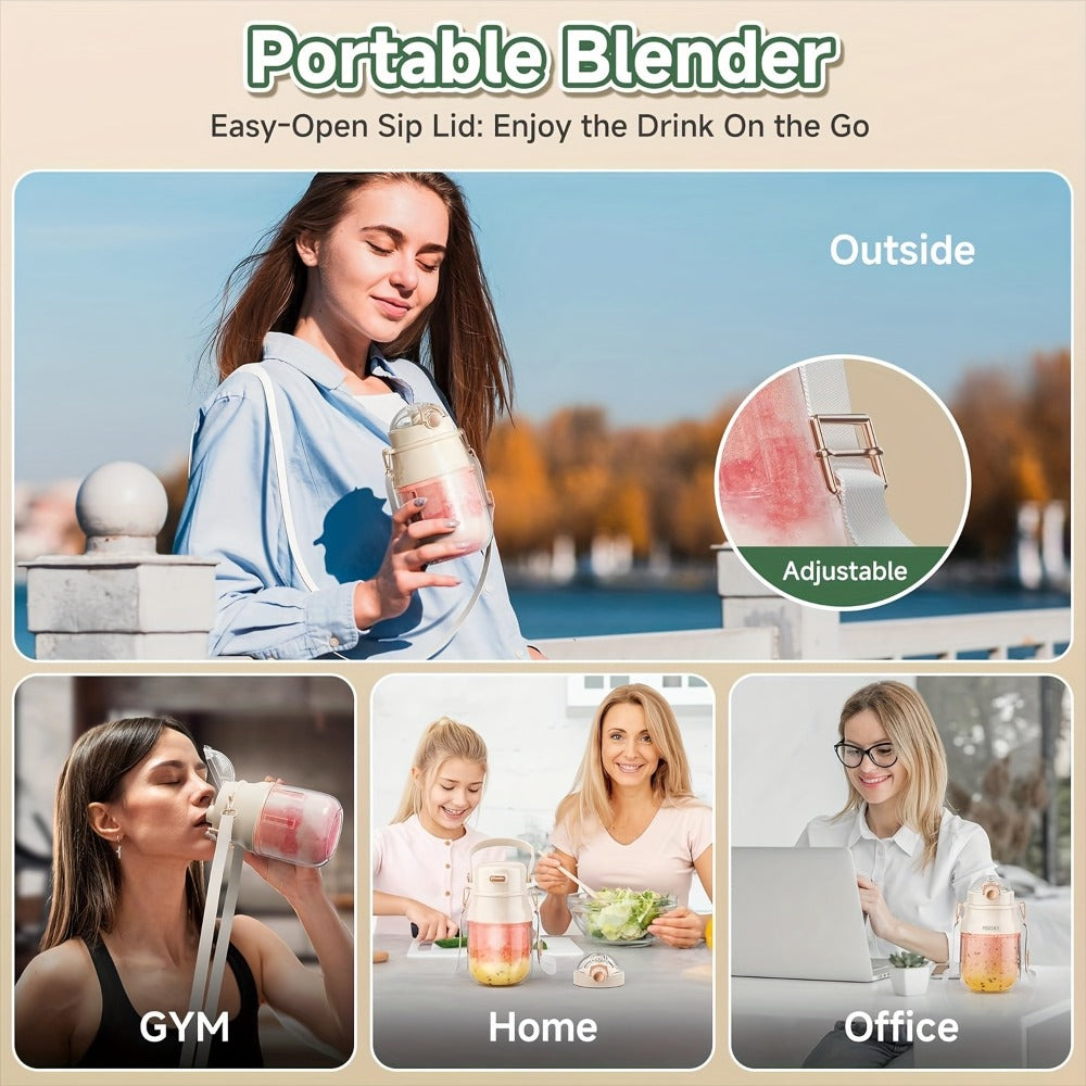Personal Blender USB-C Rechargeable 27oz - 10-Blade Portable Smoothie Blender with Shoulder Strap