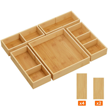 Bamboo Drawer Organizer 10 Pack, Adjustable Stackable Drawer Dividers Bins for Kitchen Utensils, Silverware