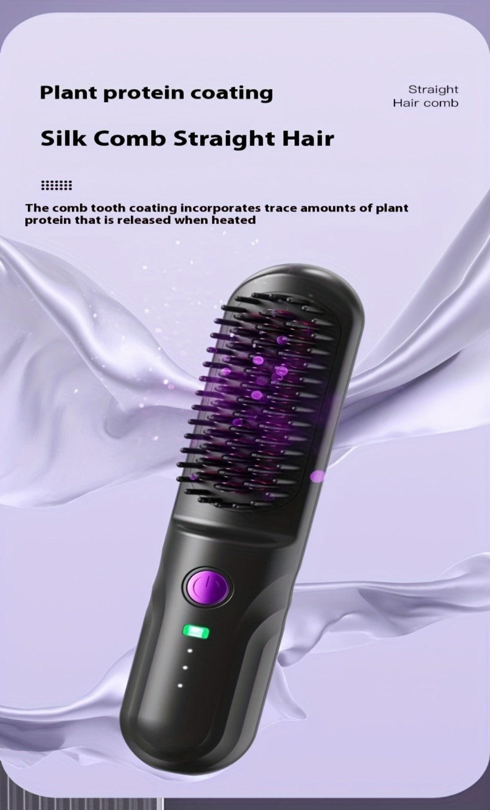 Wireless Hair Straightener Comb - Portable Cordless Straightening Brush with 3-Min Fast Heat, 3 Temp Settings 170-190°C
