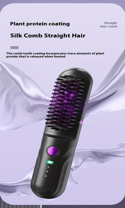 Wireless Hair Straightener Comb - Portable Cordless Straightening Brush with 3-Min Fast Heat, 3 Temp Settings 170-190°C