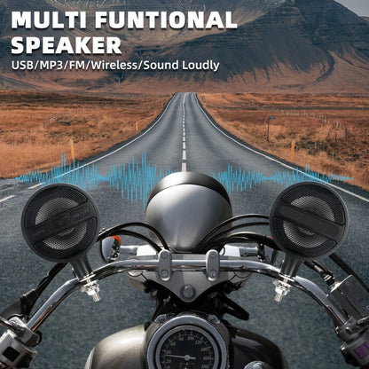 Motorcycle Handlebar Speaker 12V Stereo Audio System with MP3 USB FM Radio Handlebar Mount for Off-Road Dirt Bike ATV Cruiser Waterproof