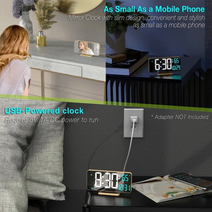 Large Digital Alarm Clock 6.7" with Dual Alarm & Dimmable LED Display, USB Powered Desk Clock with Temperature