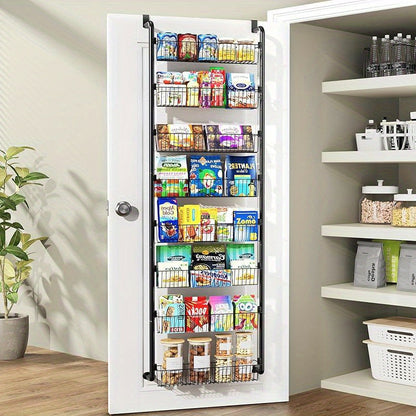 Over Door Pantry Storage Organizer 6 or 8-Tier Metal Spice Rack in Black or White for Kitchen Use
