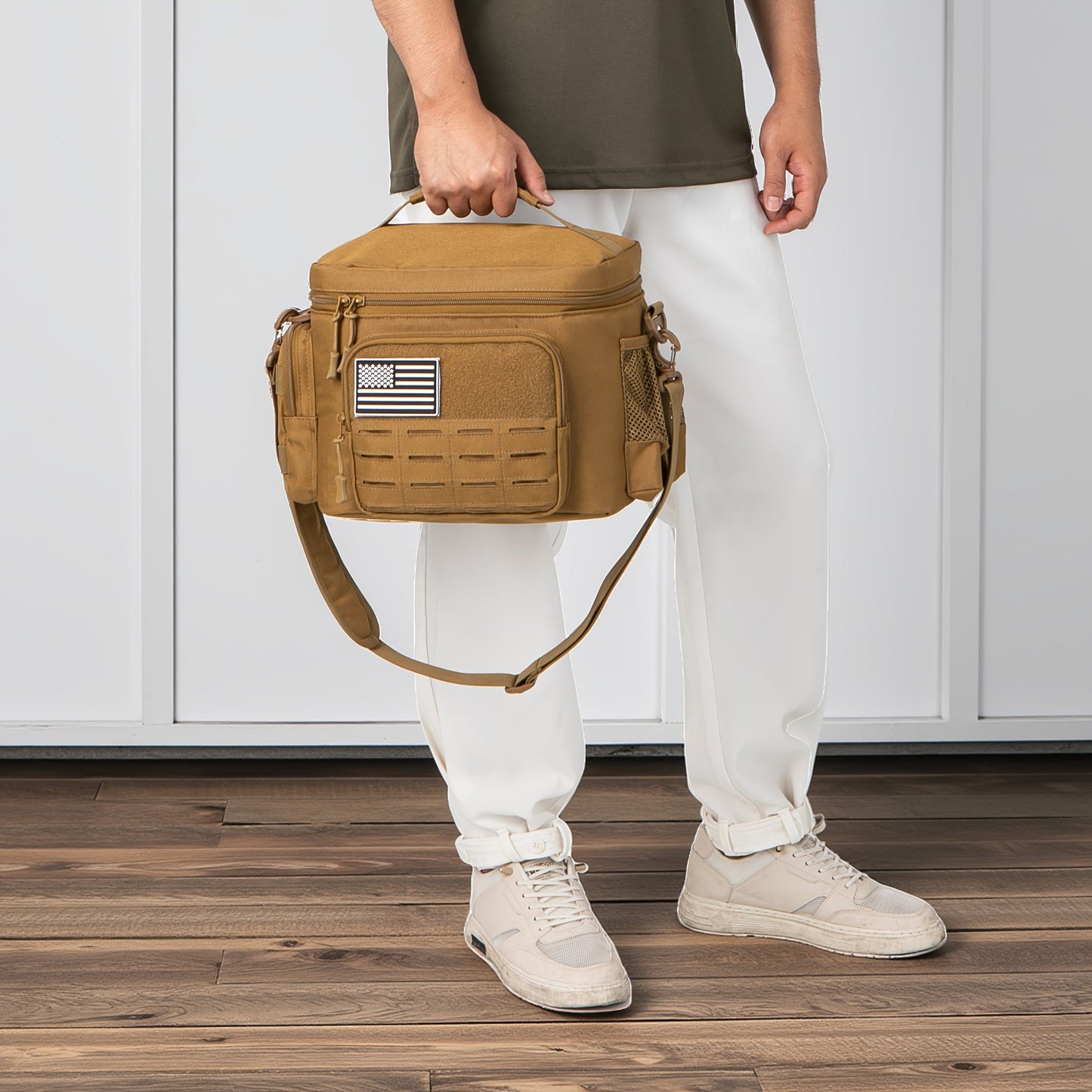 13L Tactical Lunch Bag Tote with MOLLE Front Panel, Multiple Pockets, Shoulder Strap and Three Colors