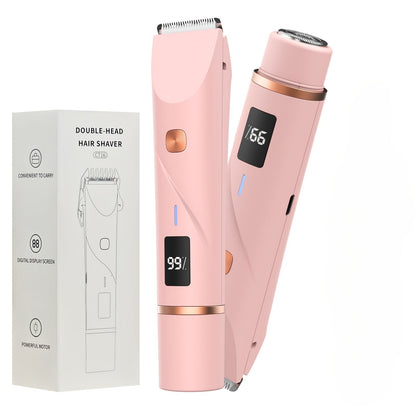 Electric Shaver 2-in-1 Dual-Head Bikini Trimmer with Digital Battery Display and Waterproof Wet/Dry Use