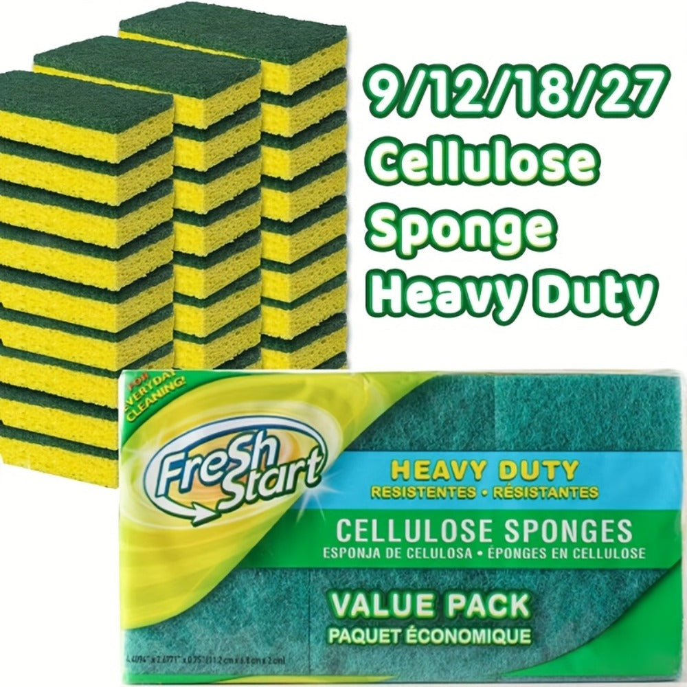 Non-Scratch Cellulose Sponge Dual-Sided with Tough Scouring Pad, Dishwashing Sponges for Kitchen