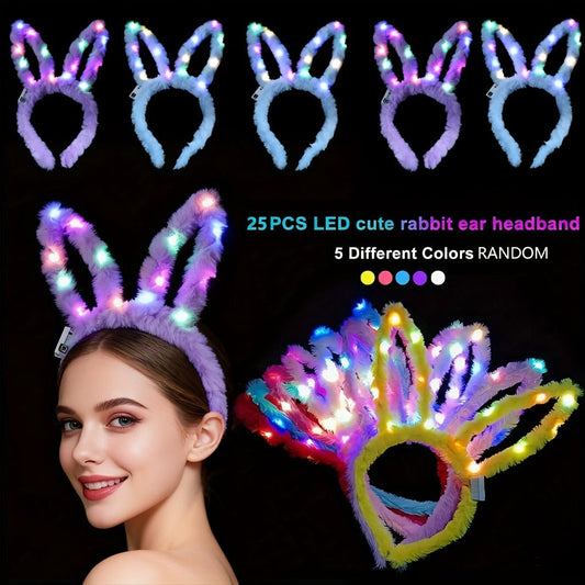 LED Bunny Ear Headbands 25-Pack for Parties, Celebrations and Guest Favors, with the Listed Configuration