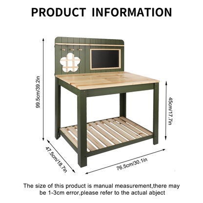 Potting Bench Table Cedar Wood Garden Workstation with Blackboard Removable Sink Hooks Double Shelf for Garden, Patio and Yard Use
