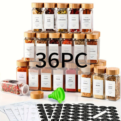 Glass Spice Jars with Labels and Lids 4oz, Empty Spice Bottles with Foldable Funnel for Kitchen Organization