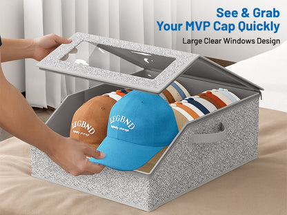 Baseball Cap Organizer for Closet, Large Hat Storage Box Holds 24 Ball Caps, Clear Window, Dustproof