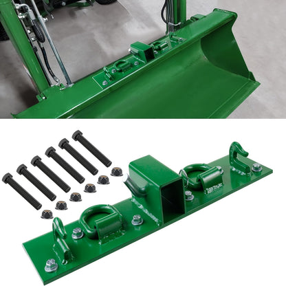 Tractor Bucket Grab Hooks Grade 70 Forged Steel 3/8in Bolt-On with 1/2in Tie Down Ring 2in Hitch Receiver Mount Plate Max 4700LBS