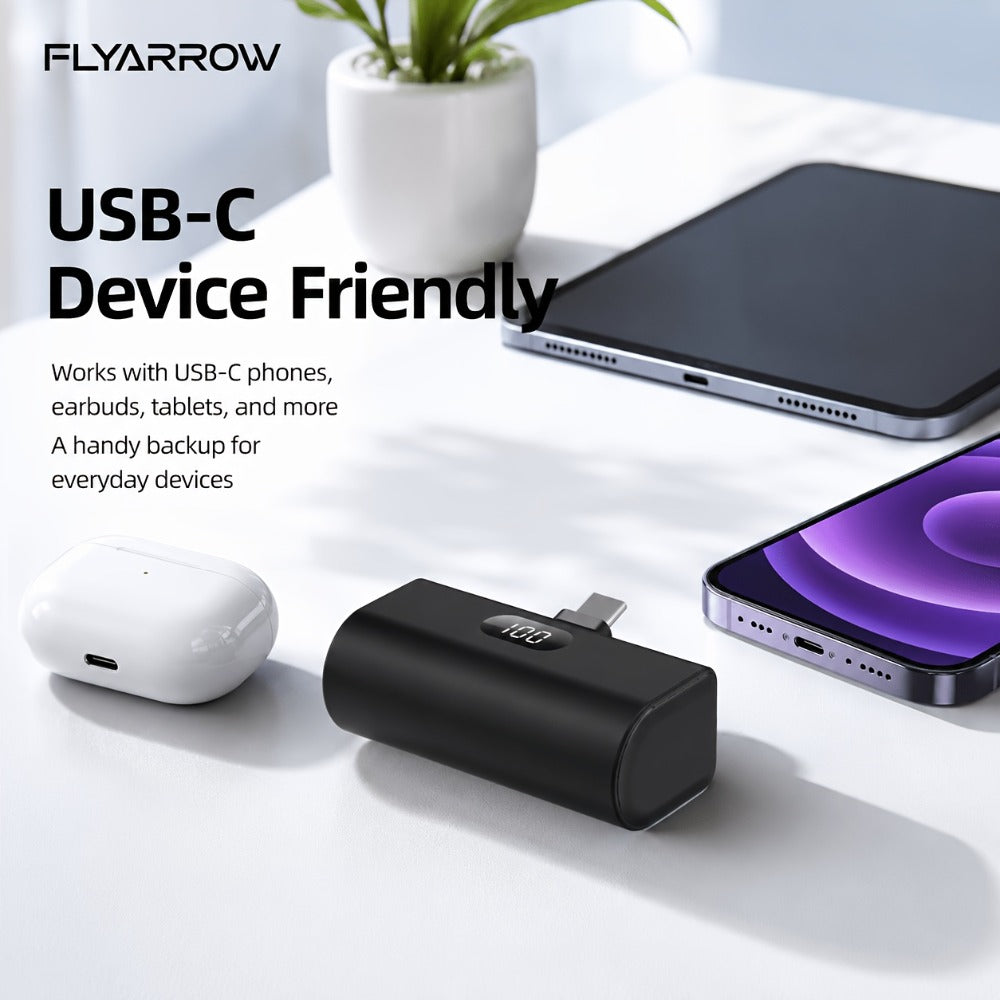 Power Bank 5000mAh Mini with Foldable USB-C Plug, 10W Listed Charging and Digital Display Pack