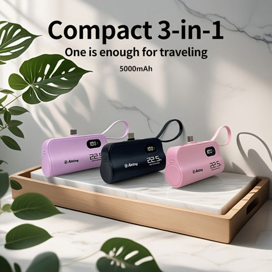 5000mAh Capsule-Style Power Bank with 22.5W Marking, Hidden Stand, Digital Display and USB Cable