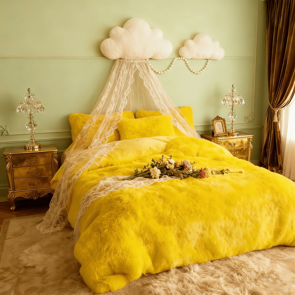 Velvet Duvet Cover Set Fluffy Plush Bedding Minimalist Solid Color, Carved Velvet Quilt Cover with Pillow Shams