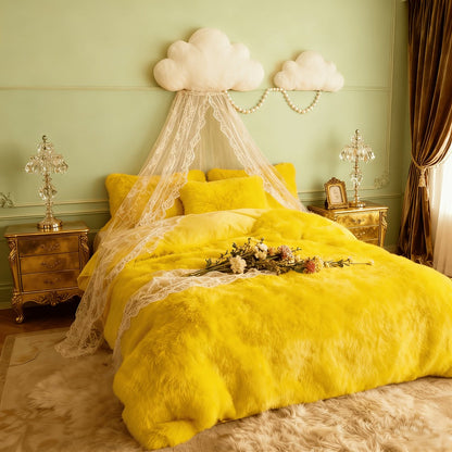 Velvet Duvet Cover Set Fluffy Plush Bedding Minimalist Solid Color, Carved Velvet Quilt Cover with Pillow Shams