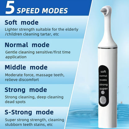 Tooth Polisher Rechargeable, 6 Brush Heads & 5-Speed Settings, Electric Teeth Polishing Tool for Plaque Removal