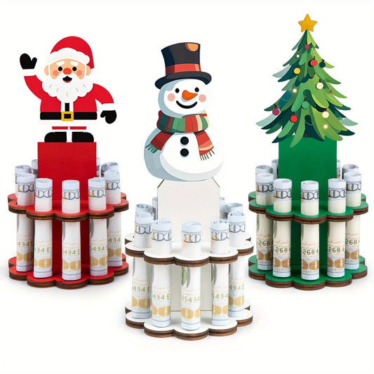 Three-Piece Santa, Snowman and Christmas Tree Rolled-Money Display Set with Ten Slots Each