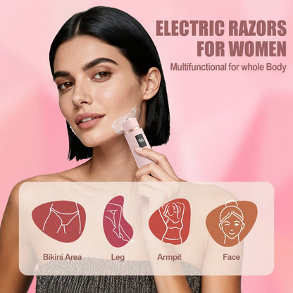 Electric Shaver 2-in-1 Dual-Head Bikini Trimmer with Digital Battery Display and Waterproof Wet/Dry Use