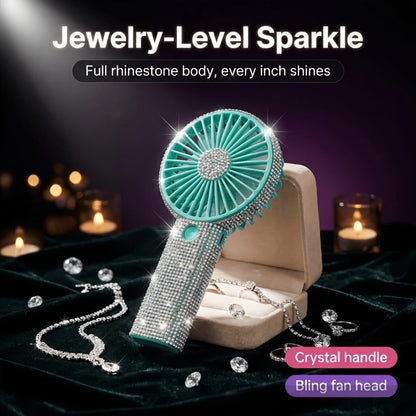 Rhinestone Handheld Fan Mini USB Rechargeable, Crystal Diamond Sparkling Personal Fan 3-Speed for Women and Girls