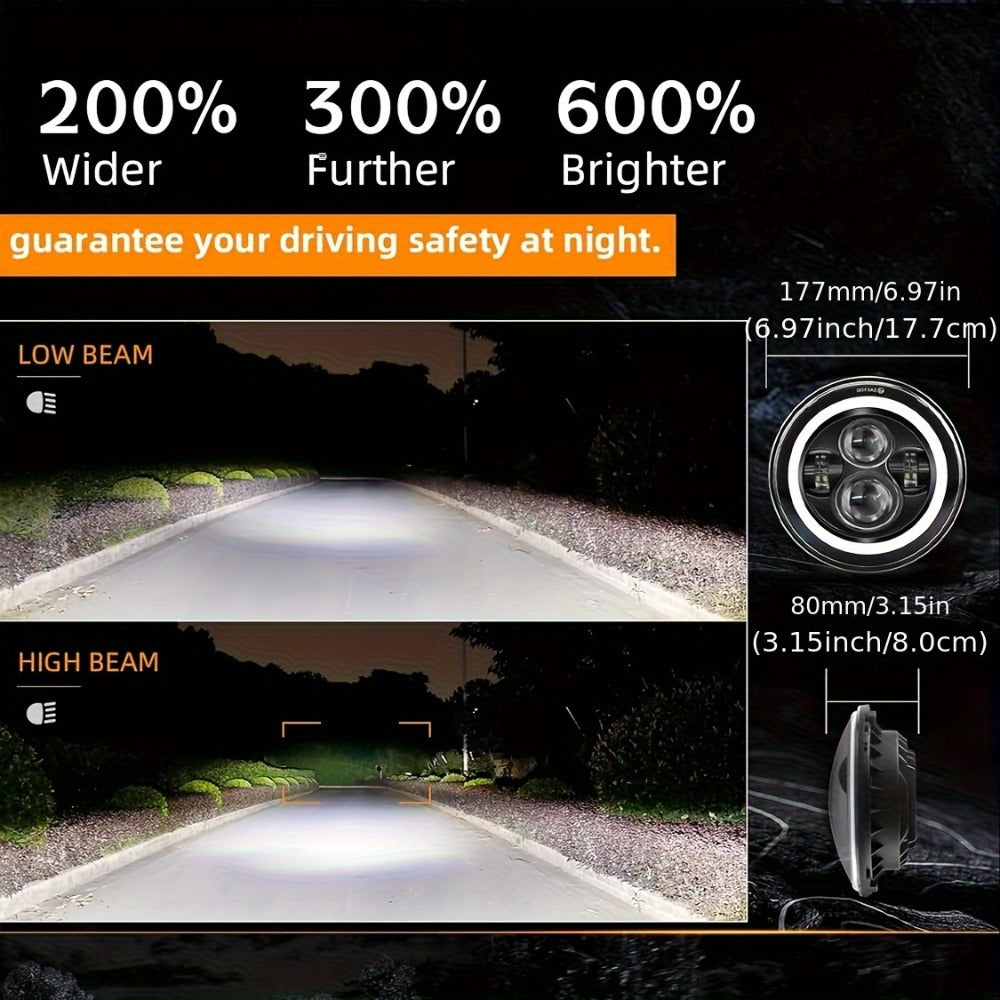 7 Inch Round LED Headlights for Jeep Wrangler JK TJ CJ Colorful DRL Halo Ring Amber Turn Signal High Low Beam