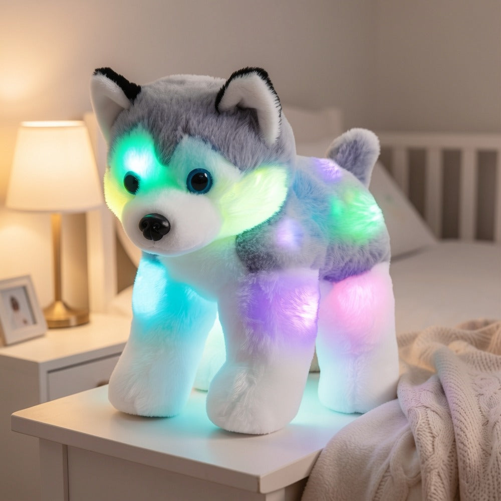 Musical Glowing Husky Puppy Plush Toy 12 Inch, Dog Stuffed Animal with Light-Up Night Light & Lullaby Music