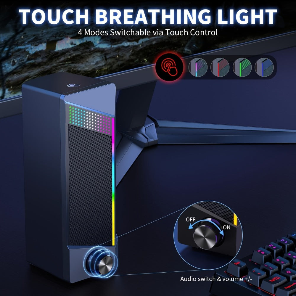 2-in-1 RGB Gaming Computer Speakers Wired, PC Desktop Laptop Soundbar with Subwoofer, Volume Control