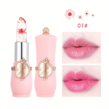 Lipstick Set, emaymei 6-Piece Transparent Flower-Core Jelly Collection in Ornate Pink Cases