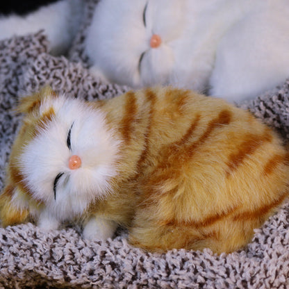 Plush Toy Realistic Sleeping Cat with Meow Sound in Four Coat Patterns for Desk or Room Display