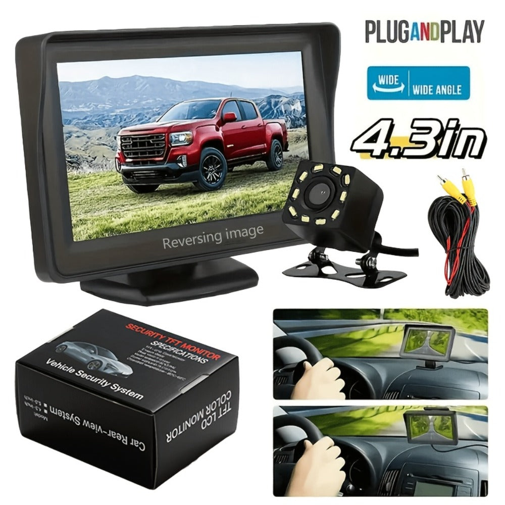 Backup Camera Kit with 4.3 Inch Monitor – 8 LED HD Night Vision Reversing Camera | 1080p Wide Angle | USB Powered | for Car, Truck