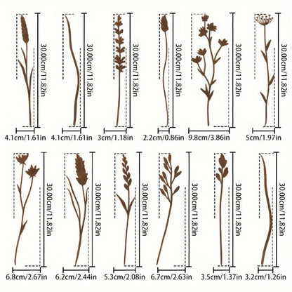 Rustic Metal Wildflower Stems, 12-Piece 30 cm Botanical Set for Vases, Planters and Garden Beds