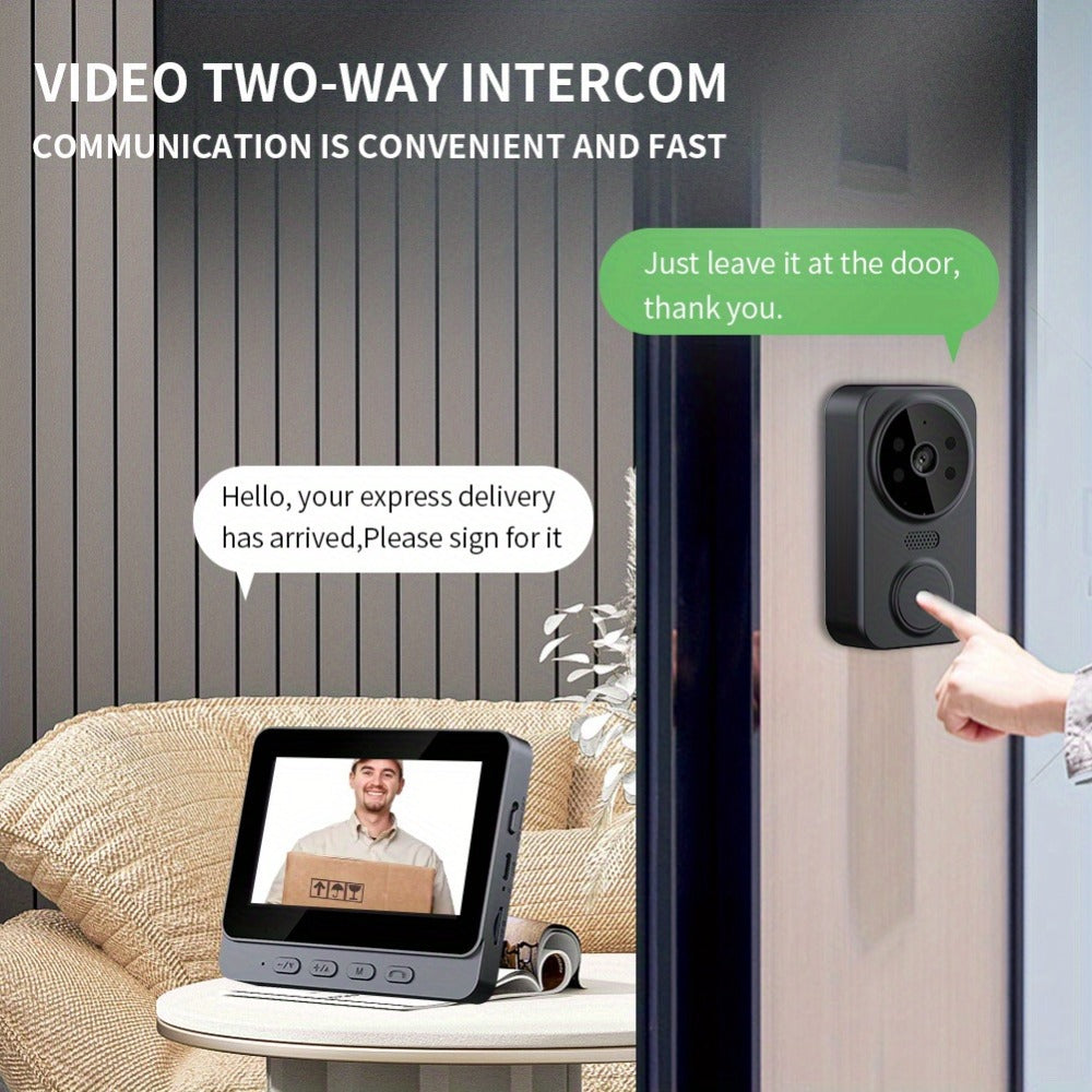 1296P Video Doorbell with 4.3" Indoor Monitor & Local SD Storage - No WiFi No App Required, Two-Way Audio