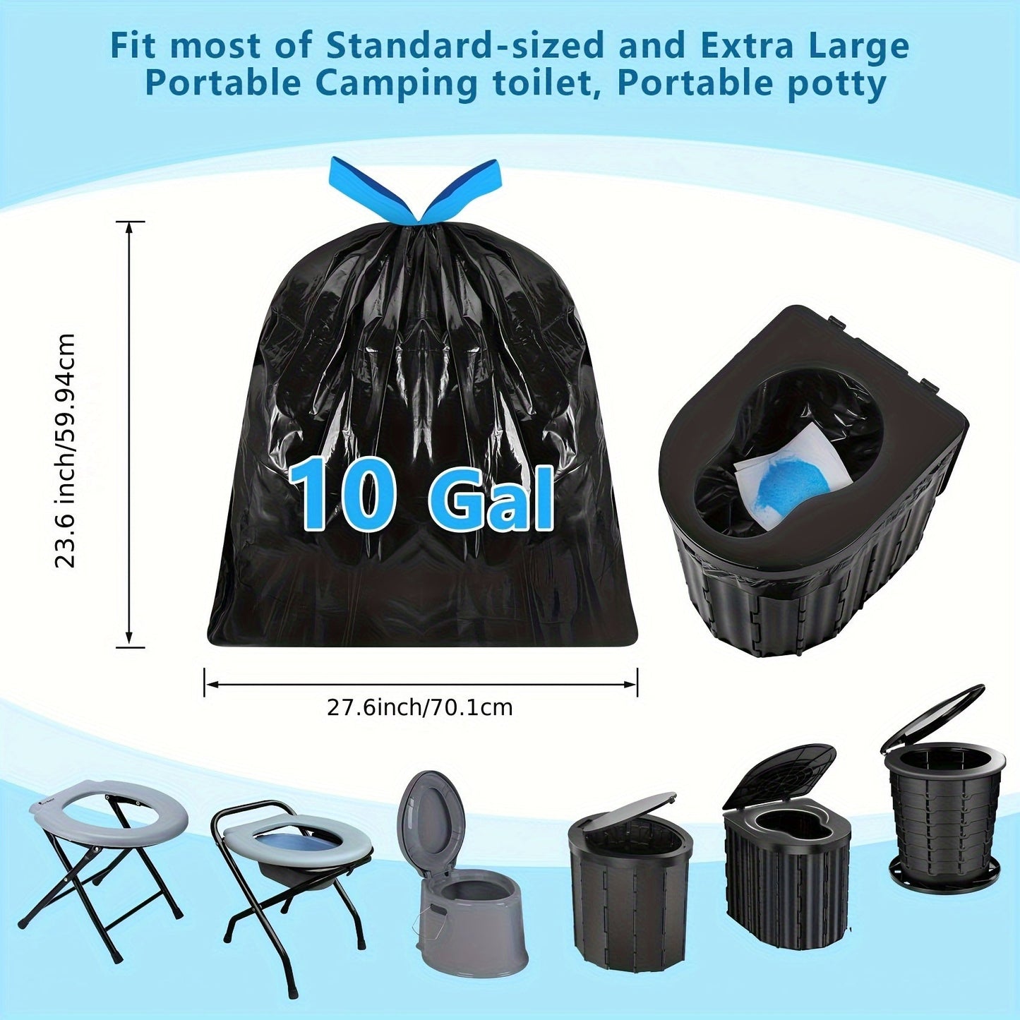 Portable Toilet Bags with Waste Gel – 30 Pack Camping Emergency Outdoor Disposable Toilet Bag Kit with Drawstring Closure and Odor-Absorbing