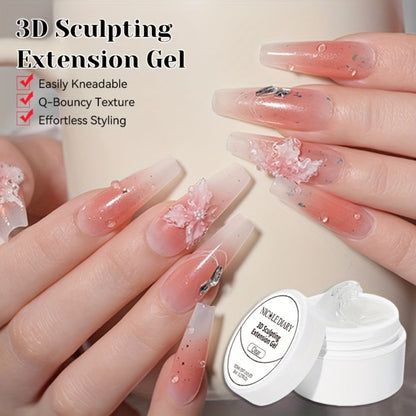3D Sculpting Builder Gel Kit with Carving Pen – Clear & White Nail Extension Gel for Floral Nail Art, Acrylic Extensions & DIY Salon